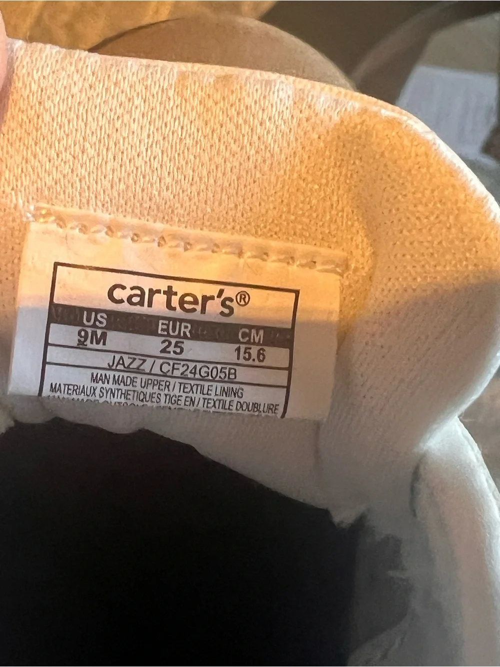 Carter's White and Tan Kids Velcro Sneakers